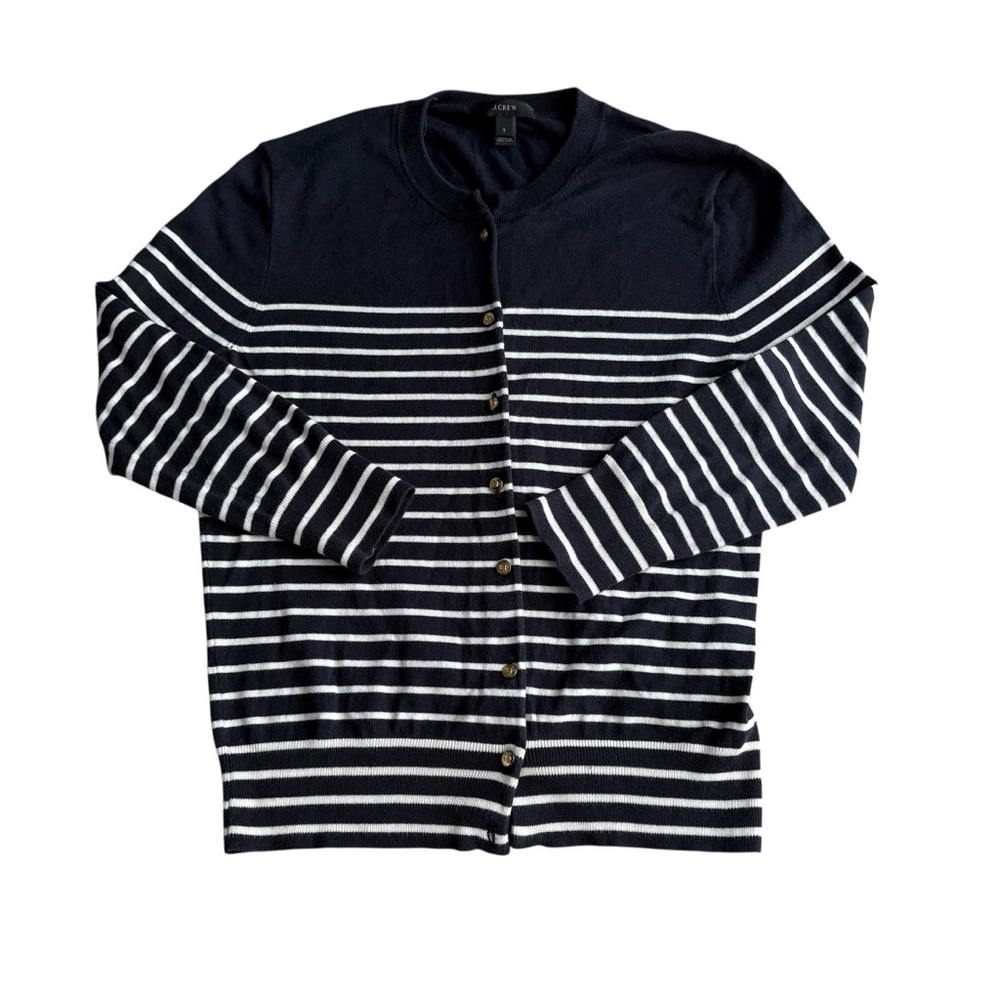 J. Crew Women's Black and White Striped Cardigan - Picture 1 of 5